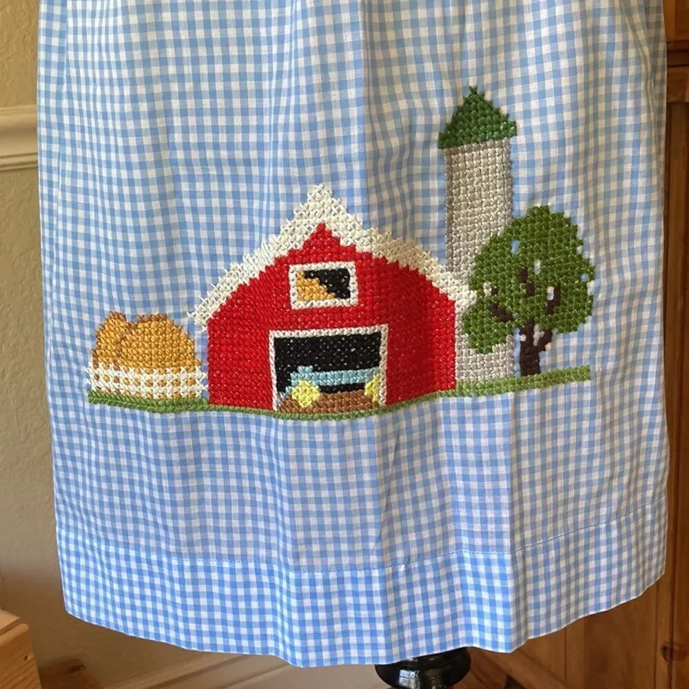 Handmade Cross Stitch Gingham Country Grannycore Apron